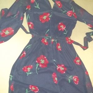 Floral Blck Dress w/ Belt By Express™